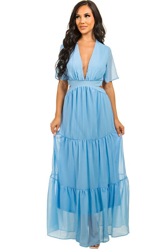 Chiffon Side Cut Maxi Dress