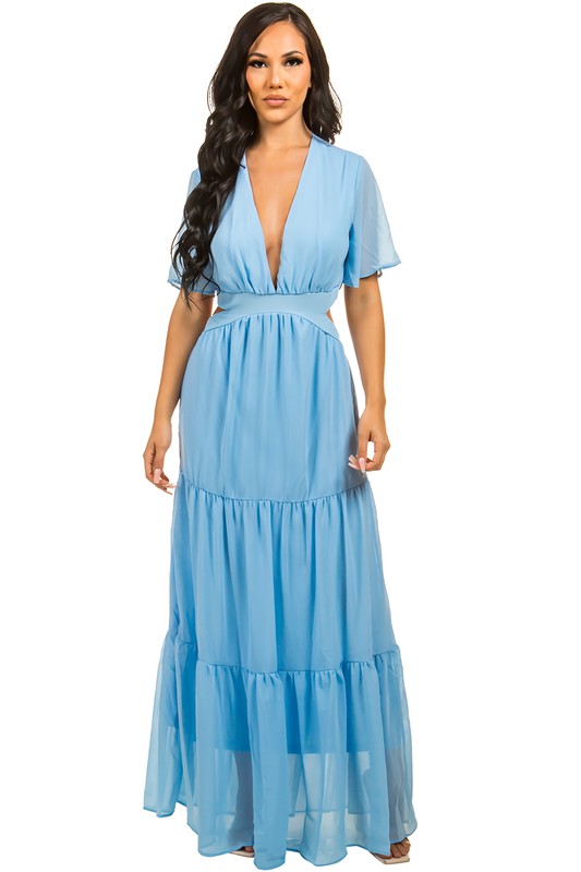 Chiffon Side Cut Maxi Dress