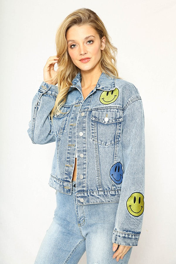 Smiley Embroidered Denim Jacket