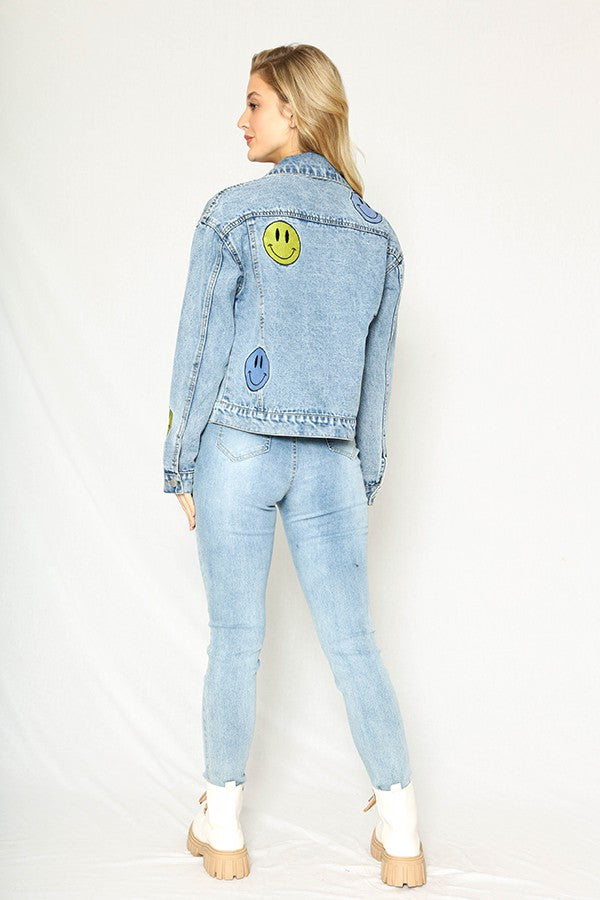 Smiley Embroidered Denim Jacket