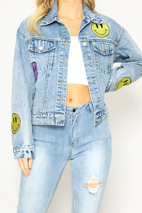 Smiley Embroidered Denim Jacket