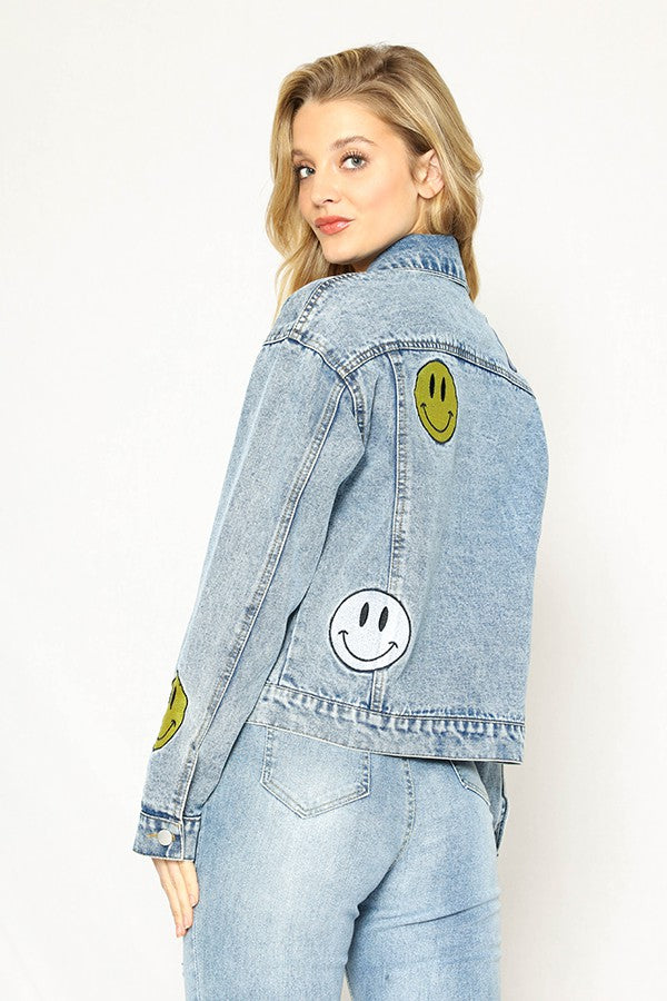 Smiley Embroidered Denim Jacket