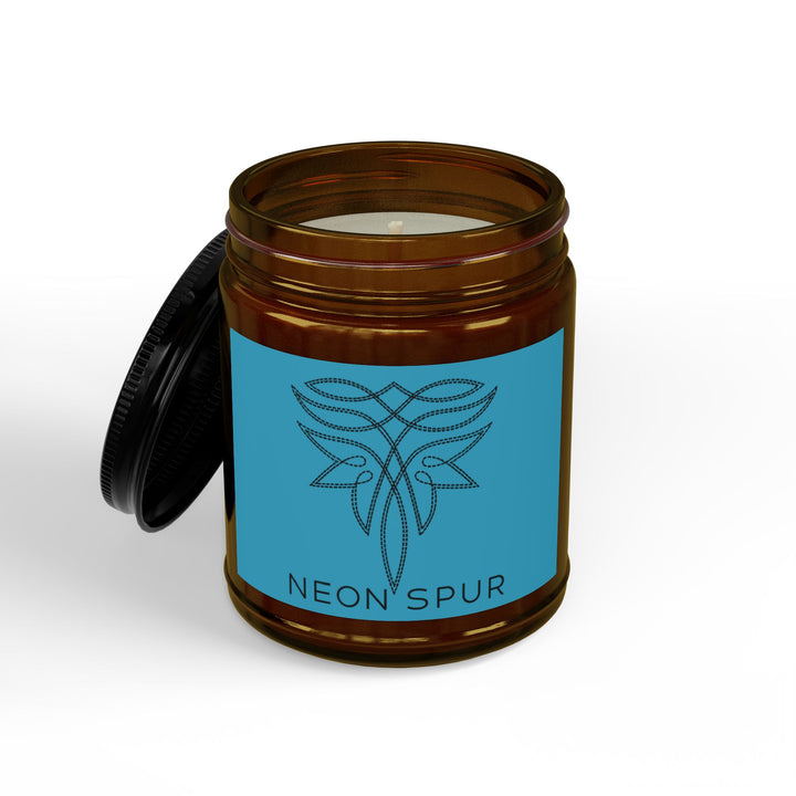 Turquoise Boot Stitch Soy Scented Candle Jar — 4oz & 9oz Amber Jar with Black Lid