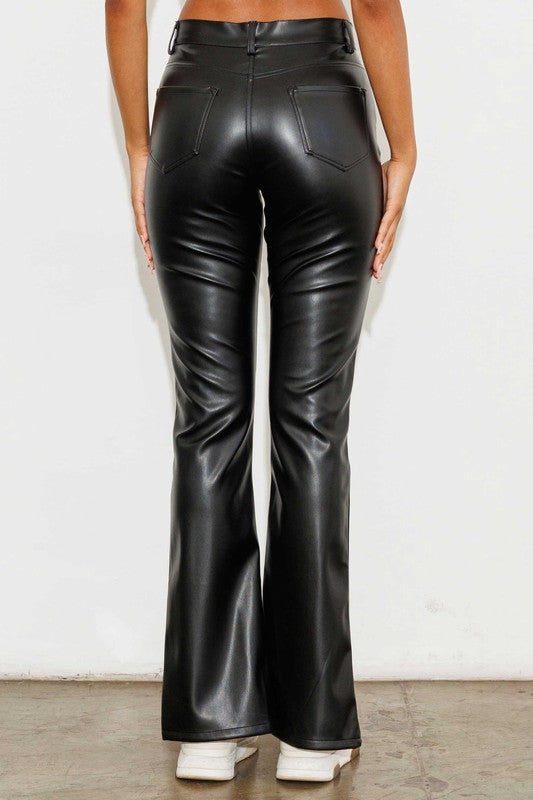 Vegan Leather Front Slit Bootcut