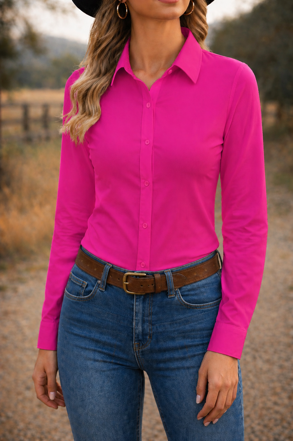 Ride Or Die Rhinestone Button Up 4 Way Stretch Rodeo Shirt - Fuchsia