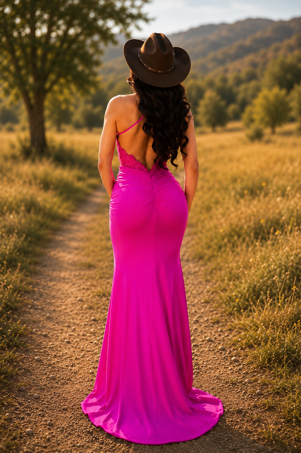 Rylie Fuchsia Stretch Fitted Lace Bodice Dress Lady Black Tie