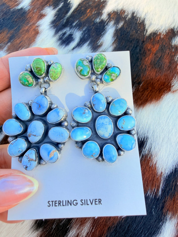 Handcrafted Multi Turquoise & Sterling Silver Cluster Dangle Earrings Nizhoni Traders LLC