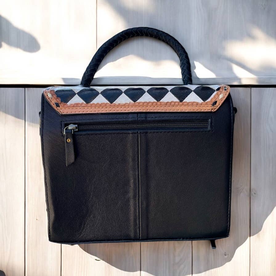 Checker Tooled Leather Crossbody Bag 