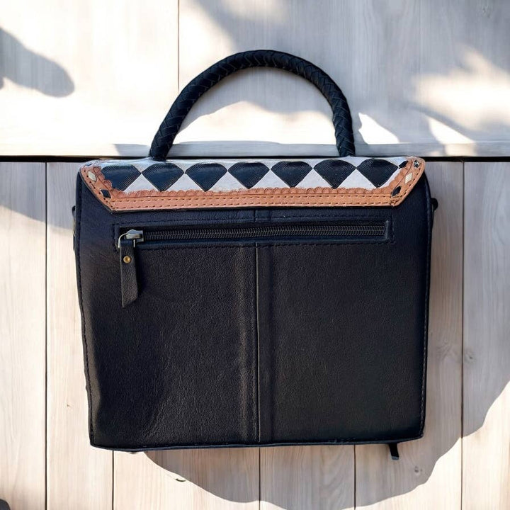 Checker Tooled Leather Crossbody Bag 