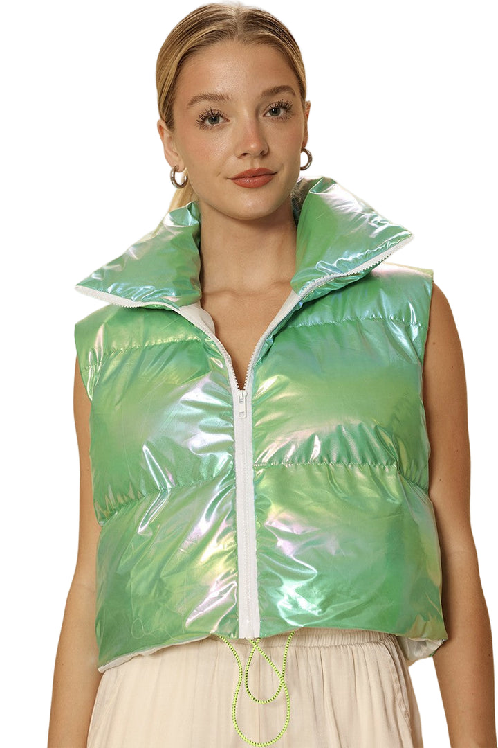 Metallic Check Puffer Vest
