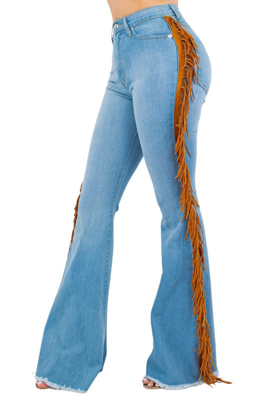 Light Blue Fringe Bell Bottoms -32" Inseam