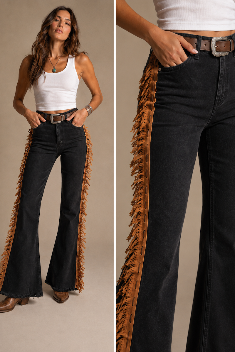 The Frontier Fringe Bell Bottom Jeans GJG DENIM