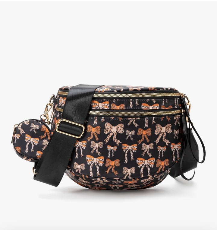Cheetah Bows Crossbody Crescent Bag