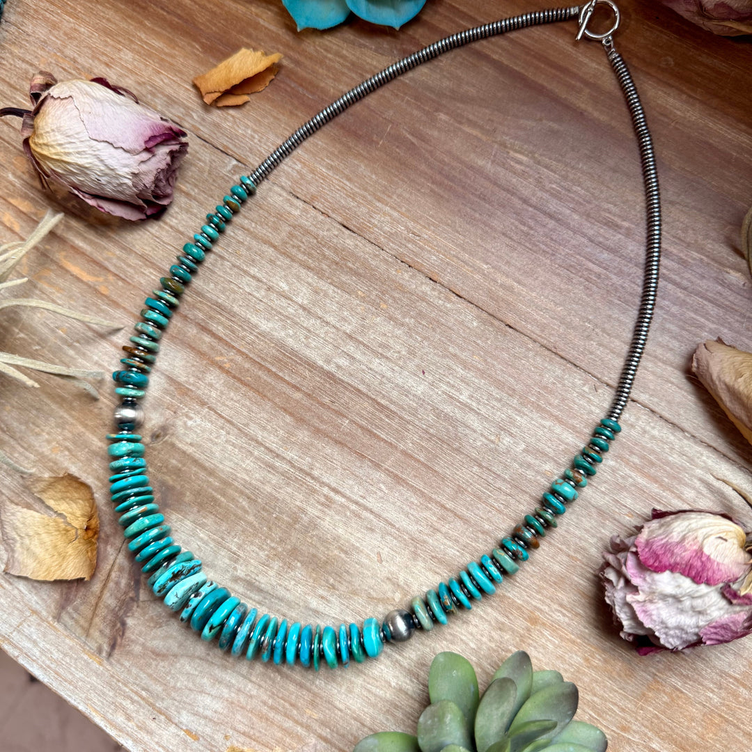 Turquoise Graduated Necklace with Hematite & Sterling Silver Accents – 23” The Bijoux FAB Jewelry