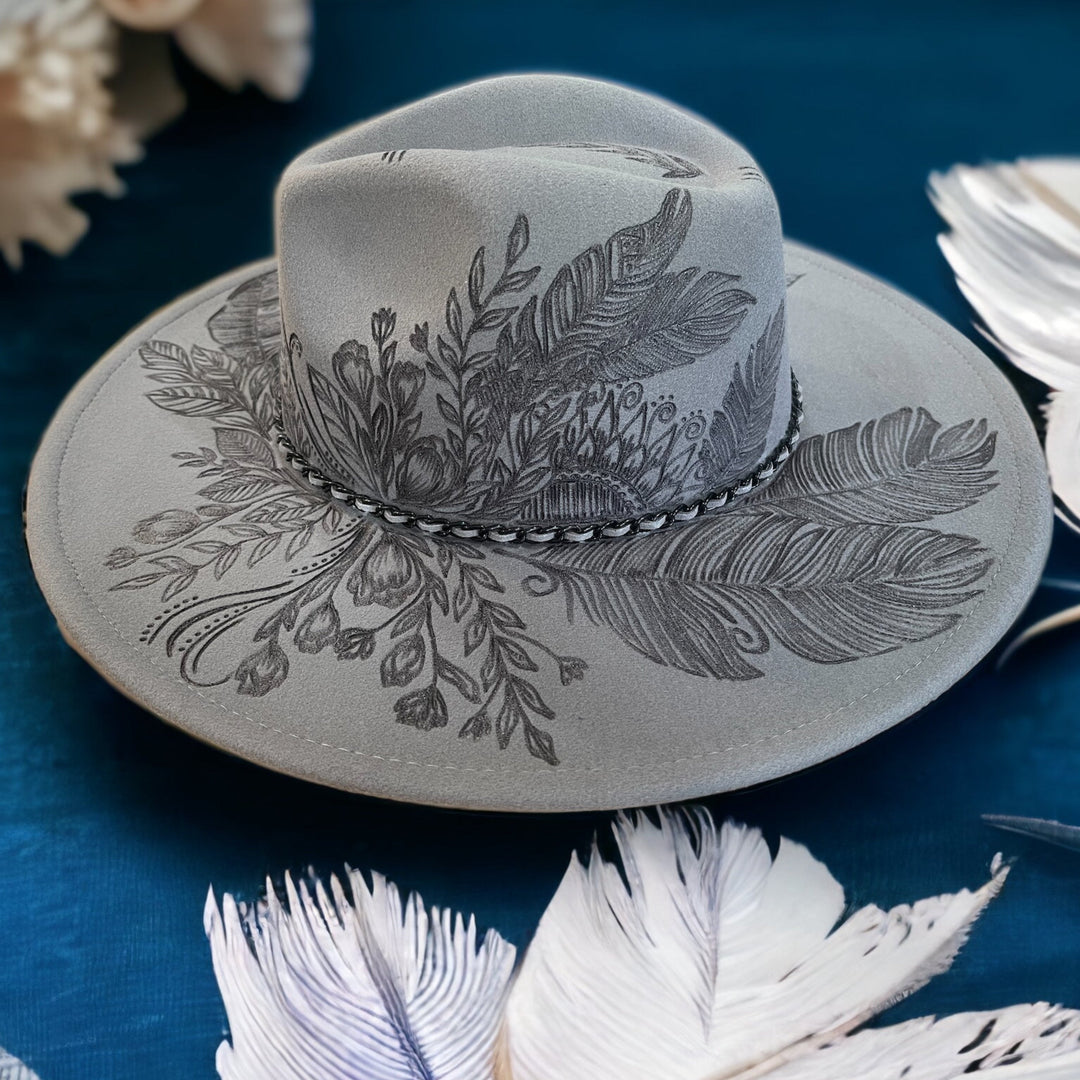 Topknot- Burned Wide Brim Hat