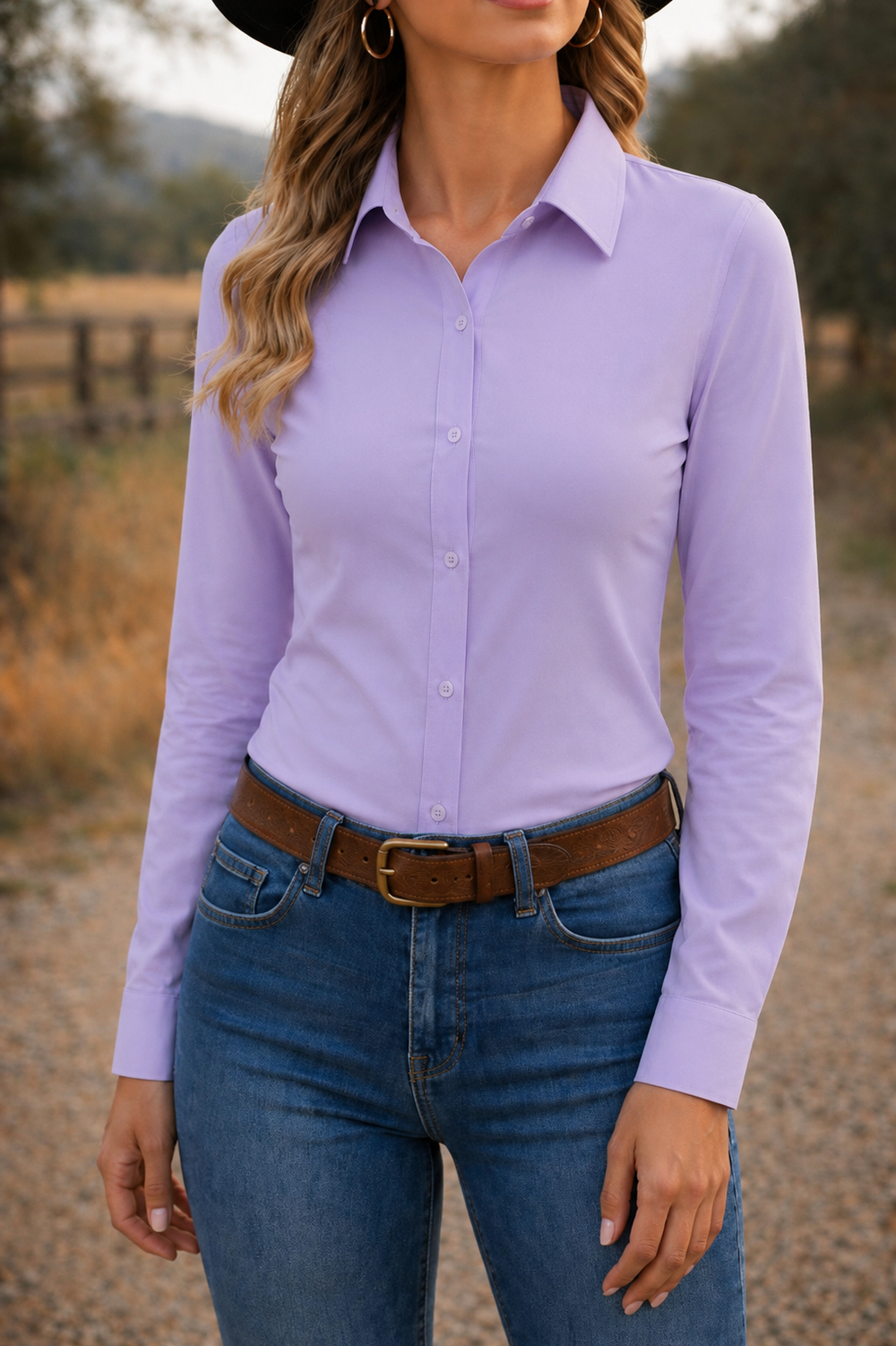 Ride Or Die Rhinestone Button Up 4 Way Stretch Rodeo Shirt -Lavender Neon Spur