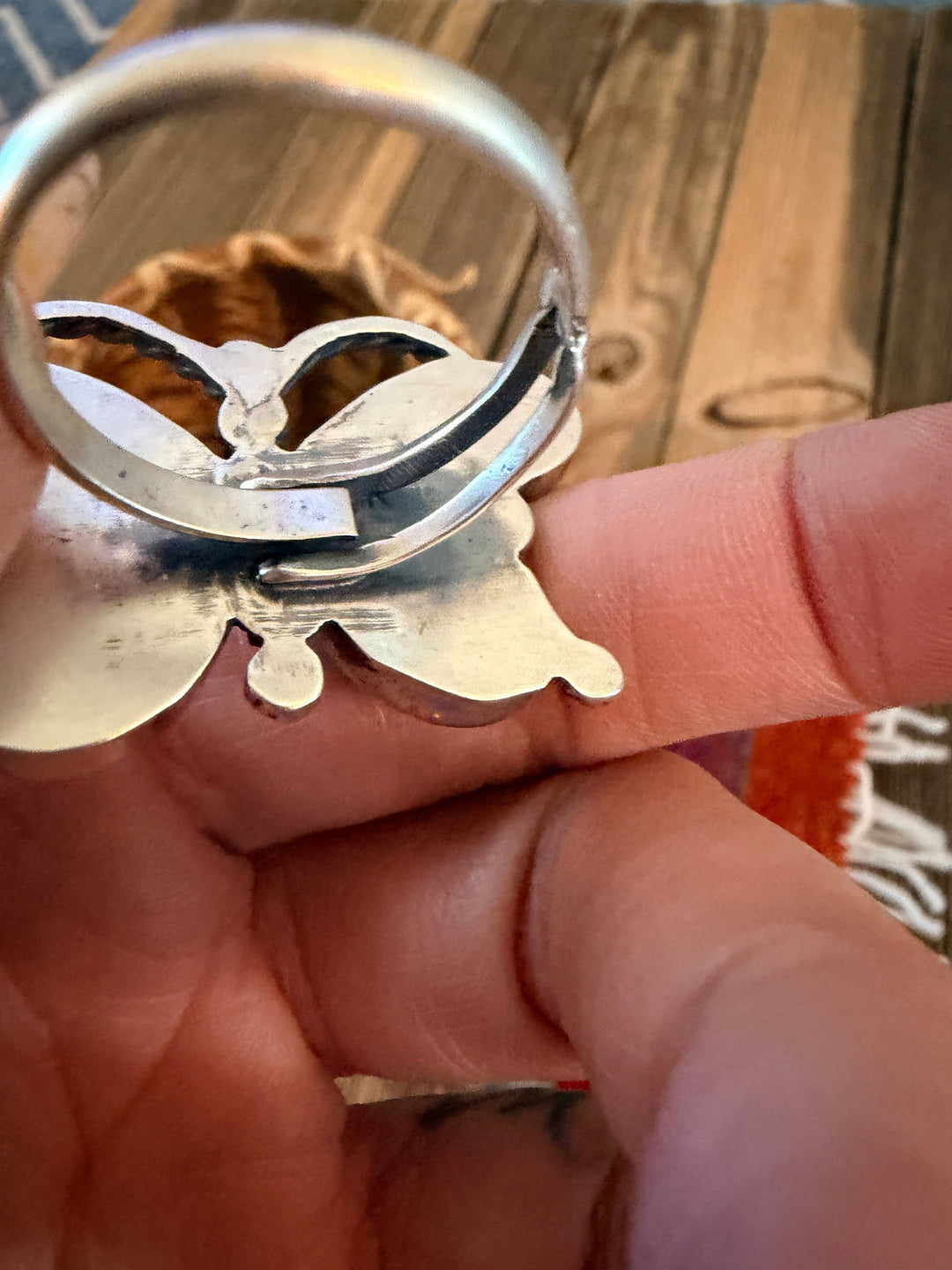 Handcrafted Pink Dream Mojave & Sterling Silver Adjustable Butterfly Ring Nizhoni Traders LLC