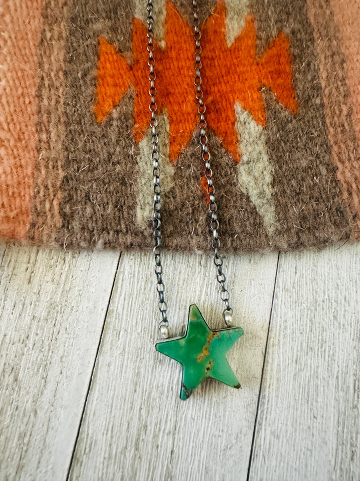 Handcrafted Sterling Silver & Turquoise Star Necklace- Green Nizhoni Traders LLC