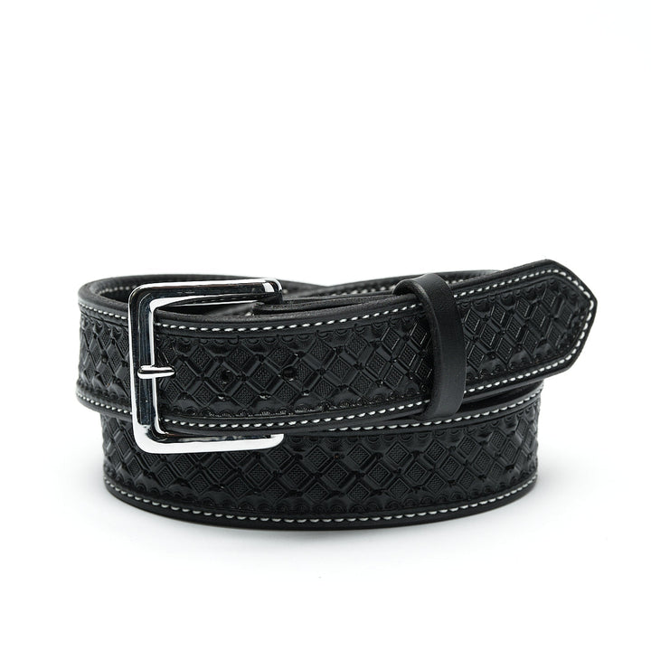 Black Waffle Leather Belt