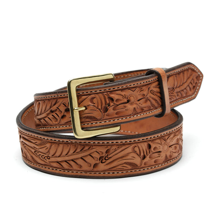 Saddle Tan Floral Leather Belt