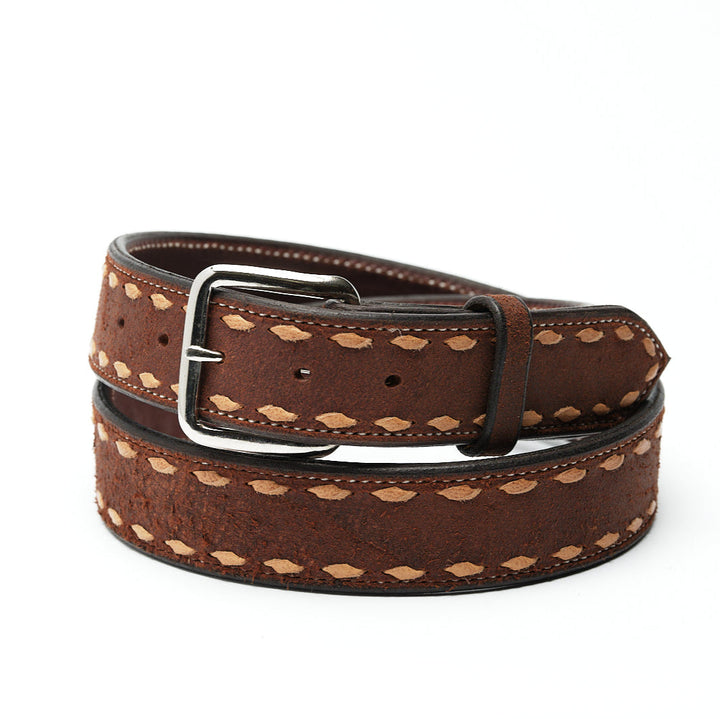 Chocolate Roughout Buckstitch Leather Belt