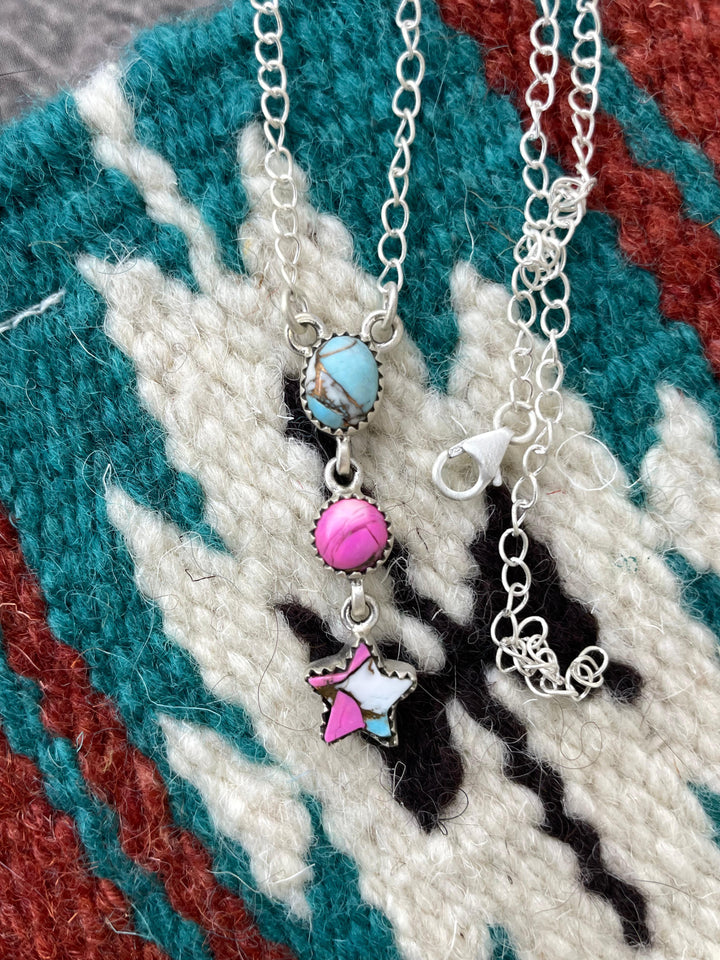 Handmade Sterling Silver Cotton Candy Necklace Signed Nizhoni