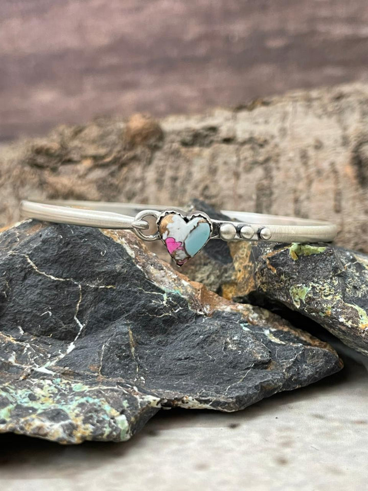 "Heart Collection" Handmade Sterling Silver Cotton Candy TurquoiseBracelet