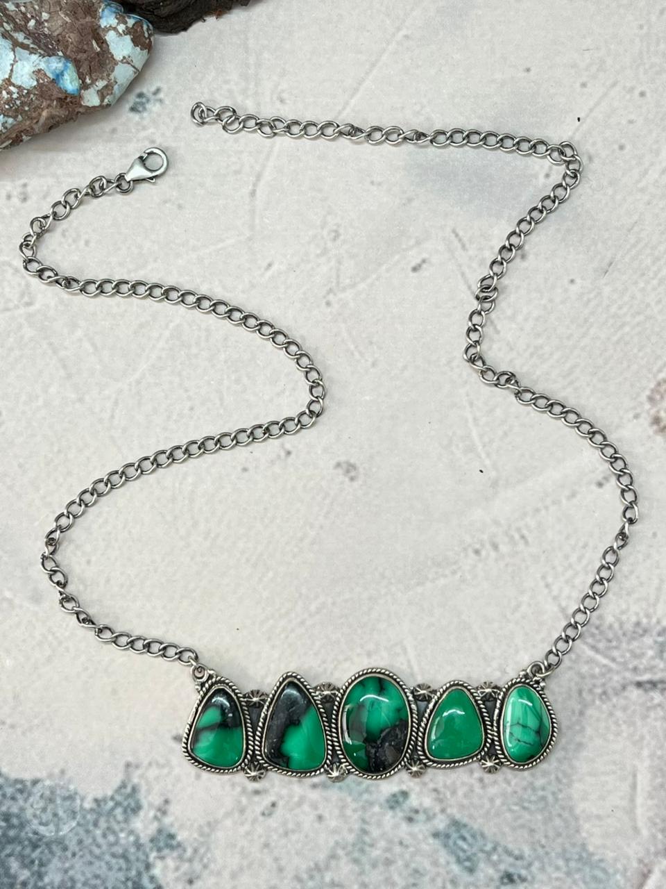 Handmade Sterling Silver Emerald Rose Necklace
