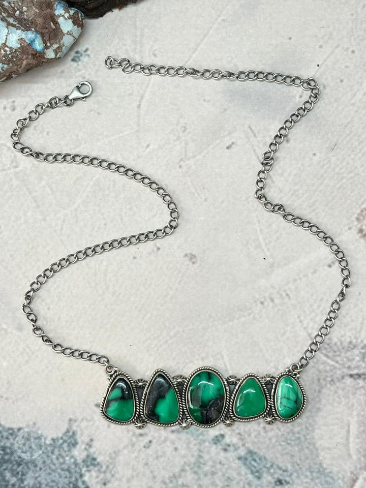 Handmade Sterling Silver Emerald Rose Necklace