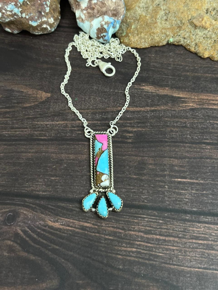Handmade Sterling Silver Cotton Candy Turquoise Necklace