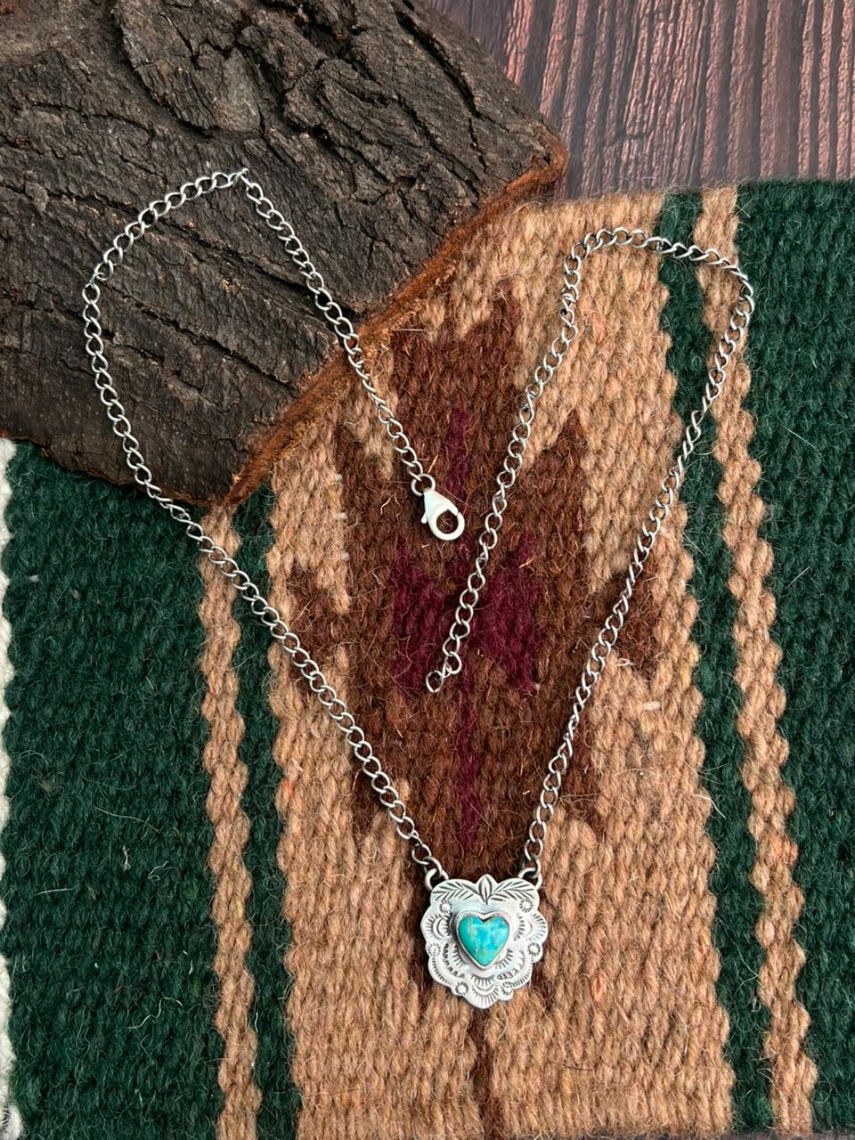"Heart Collection" Handmade Sterling Silver Kingman Turquoise Necklace
