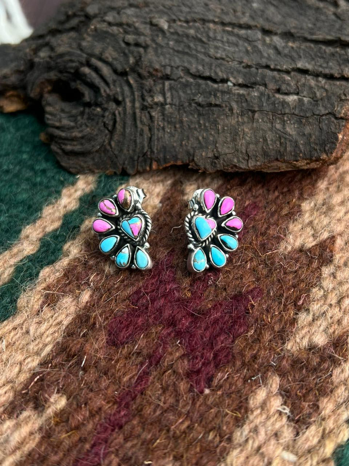 "Heart Collection" Handmade Sterling Silver Cotton Candy Post Studs Earrings