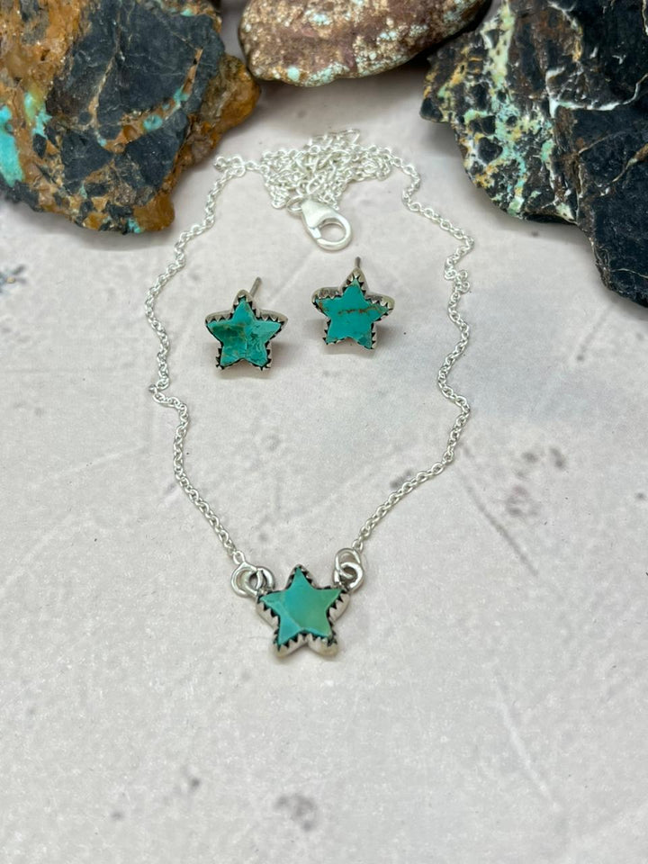 Handmade Sterling Silver Kingman Turquoise Necklace Earrings Set