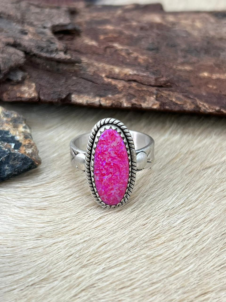 Handmade Sterling Silver Hot Pink Adjustable Ring