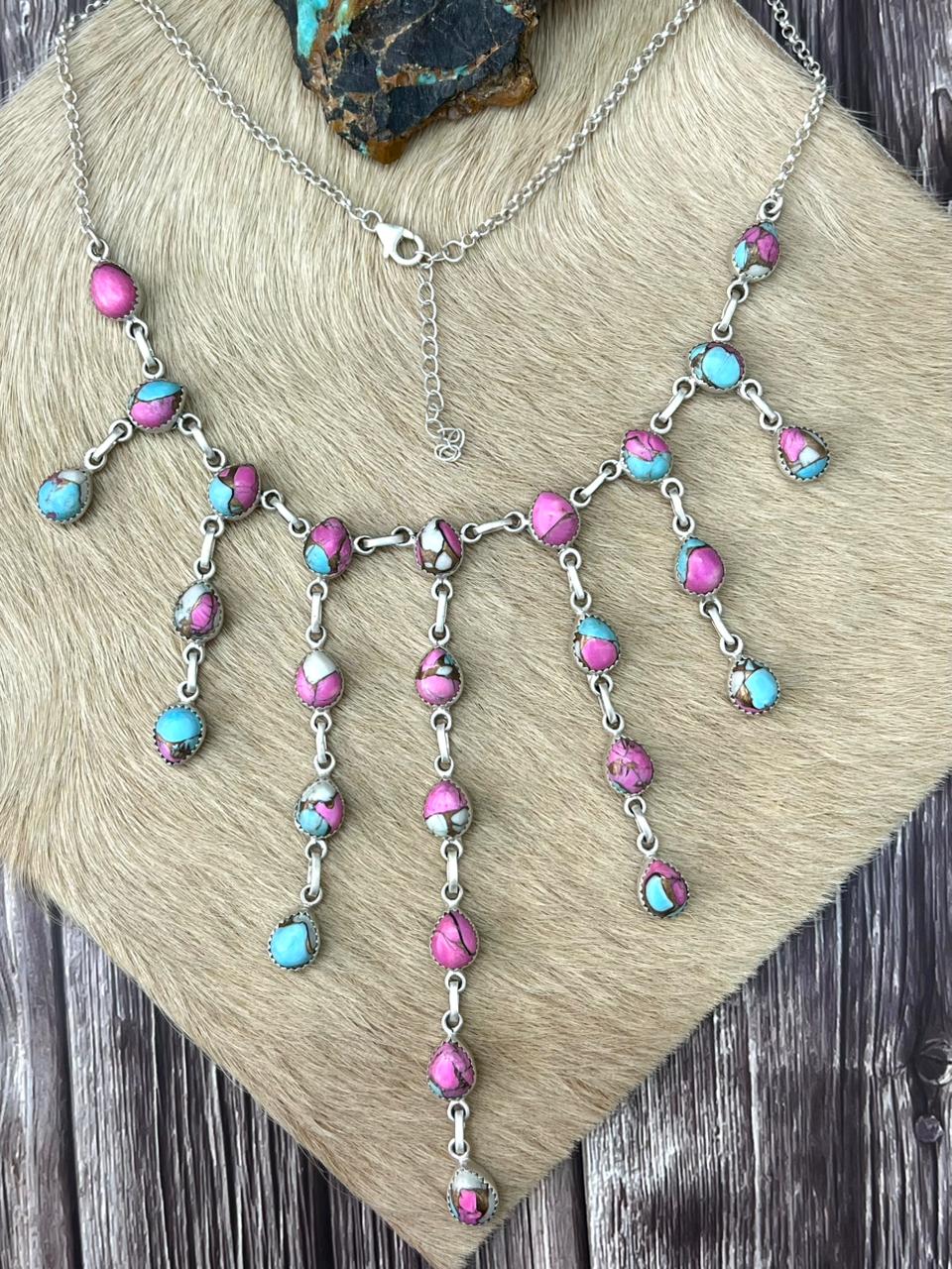 Handmade Sterling Silver Cotton Candy TurquoiseNecklace Nizhoni Traders LLC