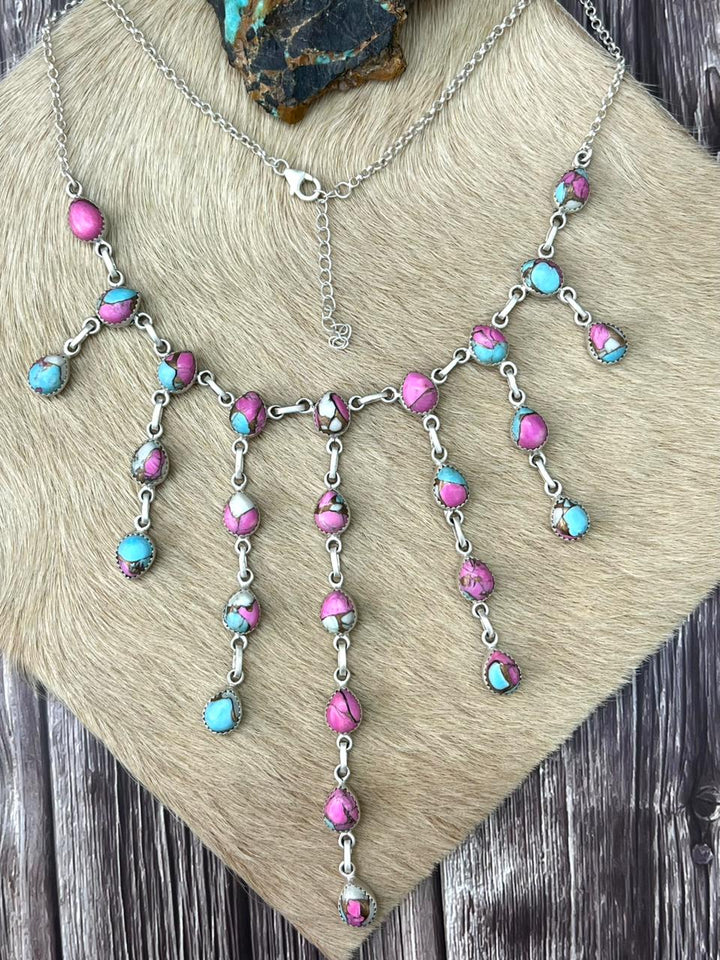 Handmade Sterling Silver Cotton Candy TurquoiseNecklace Nizhoni Traders LLC