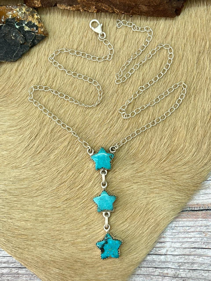 Handmade Sterling Silver Blue Turquoise Star Necklace Nizhoni Traders LLC