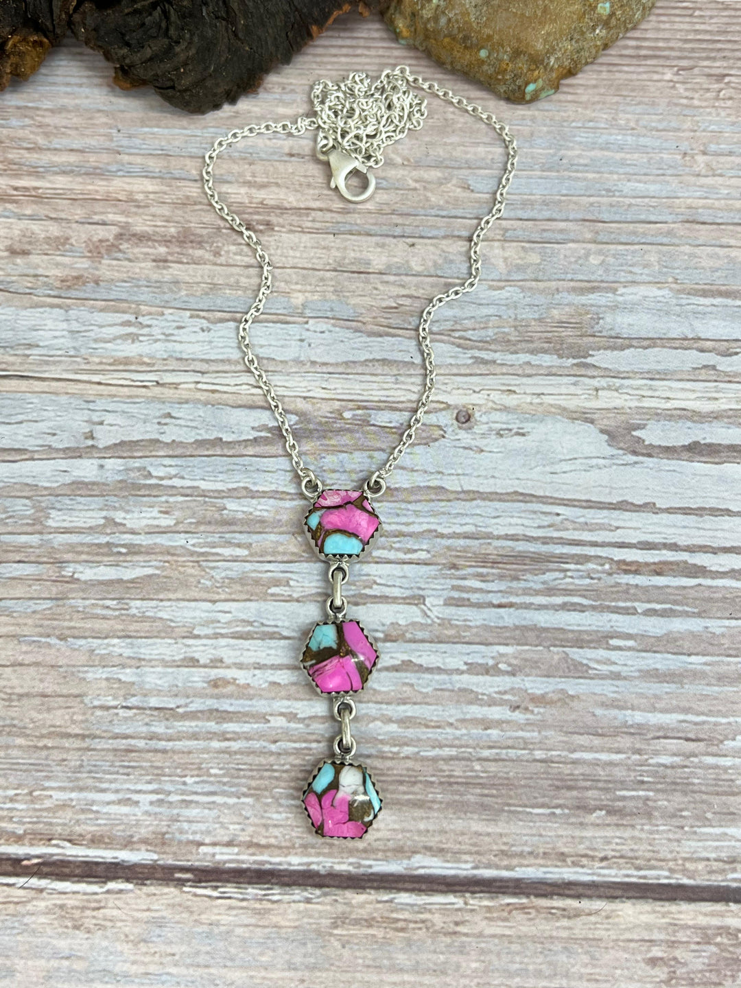 Handmade Sterling Silver Cotton Candy Turquoise Necklace