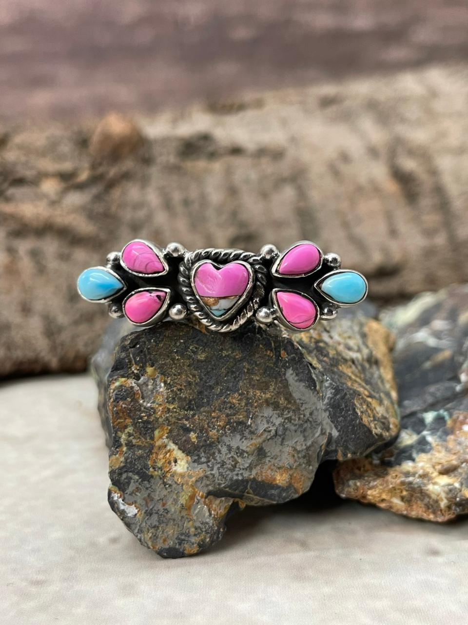 "Heart Collection" Handmade Sterling Silver Cotton Candy Adjustable Ring