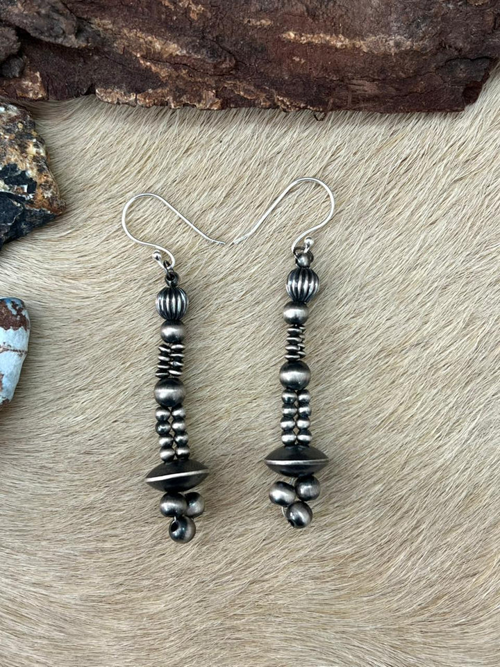 Handmade Sterling Silver Beaded Dangle Hook Earrings