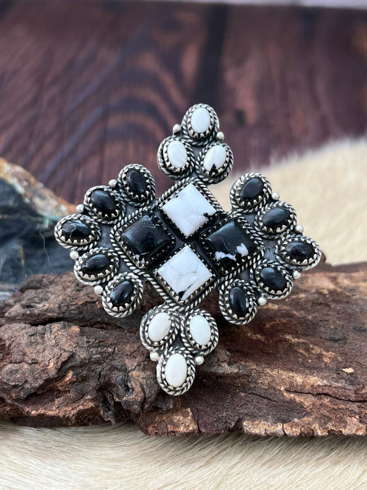 Handmade Sterling Silver White Buffalo Adjustable Ring