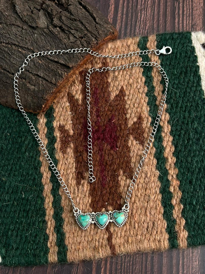 "Heart Collection" Handmade Sterling Silver Kingman Turquoise Necklace