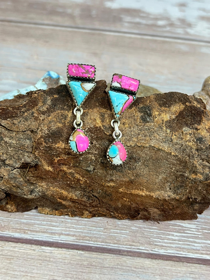 Handmade Sterling Silver Cotton Candy Turquoise Dangle Earrings