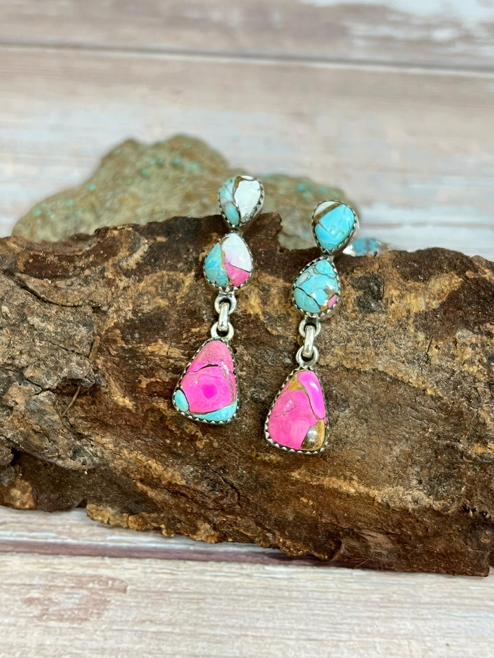 Handmade Sterling Silver Cotton Candy Turquoise Dangle Earrings