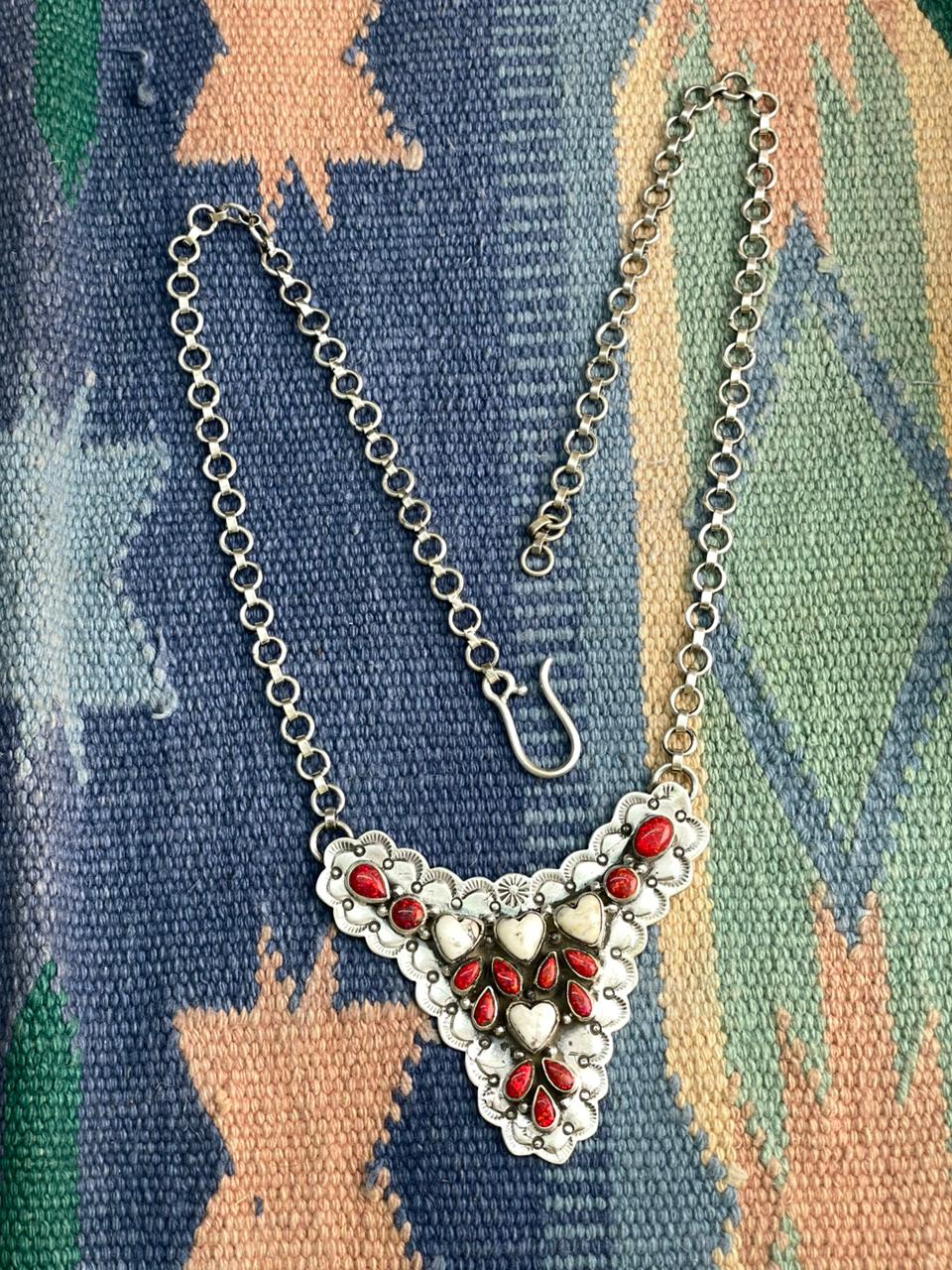 Handmade Sterling Silver White Buffalo with Red Opal Necklace