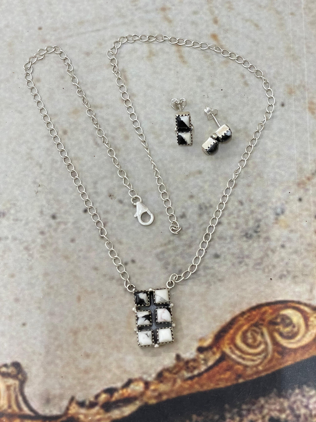 White Buffalo Sterling Silver Necklace & Earrings Set