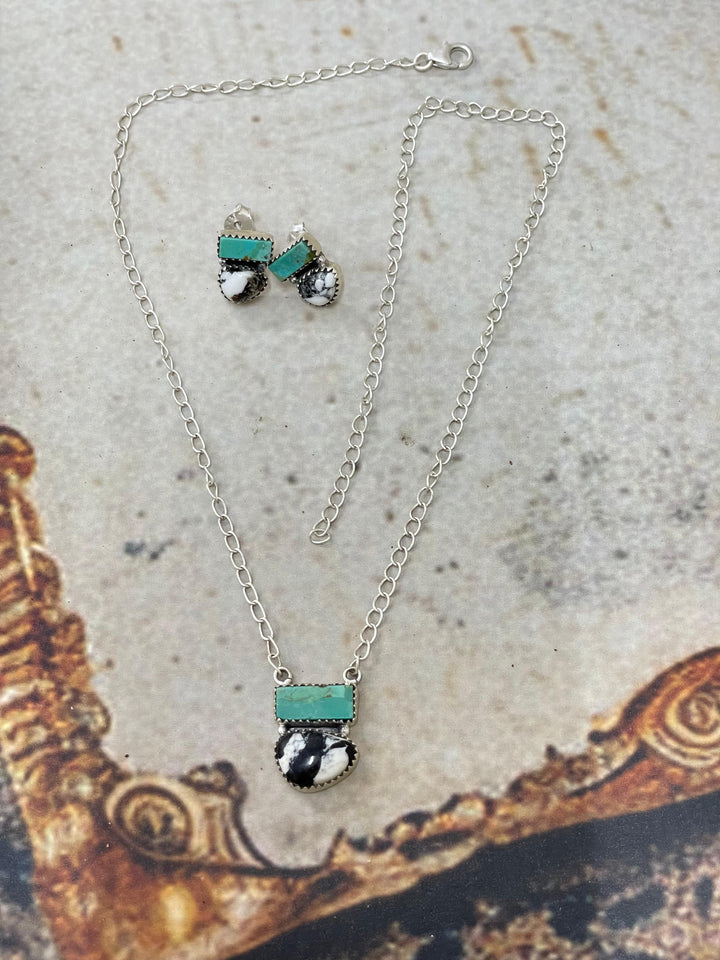 Into the Wild -Handmade Sterling Silver Kingman with White Buffalo Necklace & Earrings Set