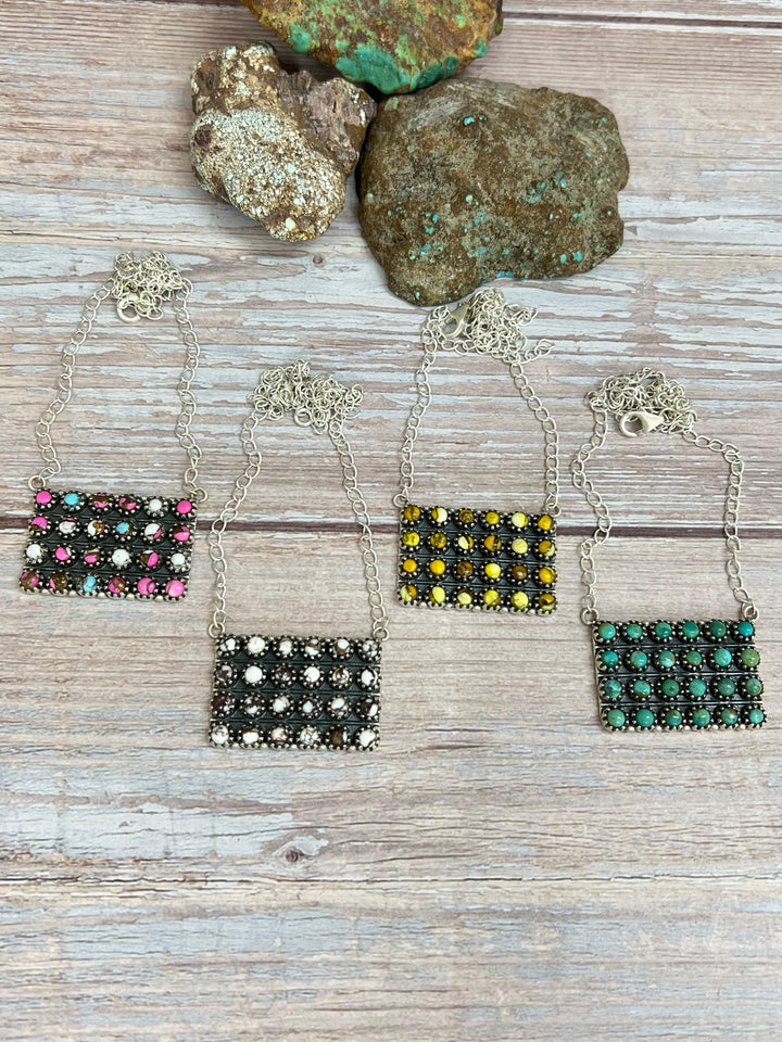 Handmade Sterling Silver Multi Stone Bar Necklace