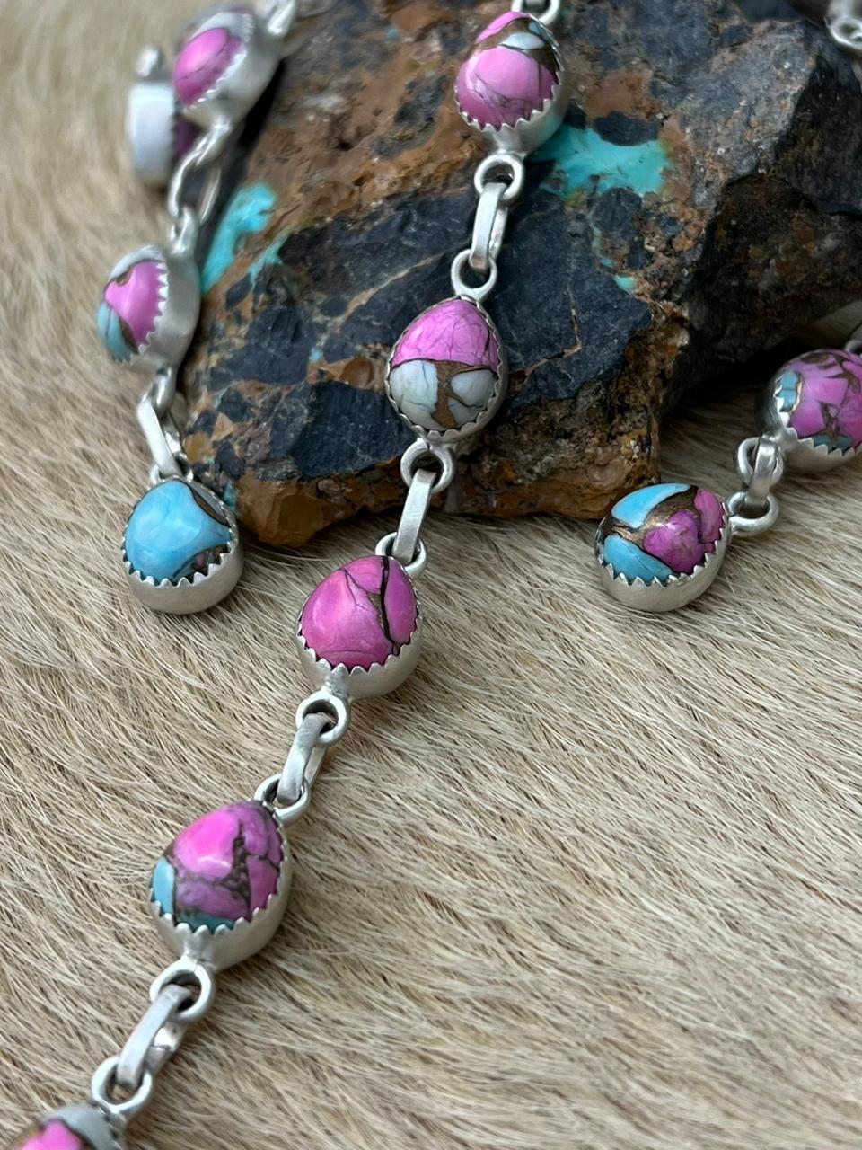Handmade Sterling Silver Cotton Candy TurquoiseNecklace Nizhoni Traders LLC