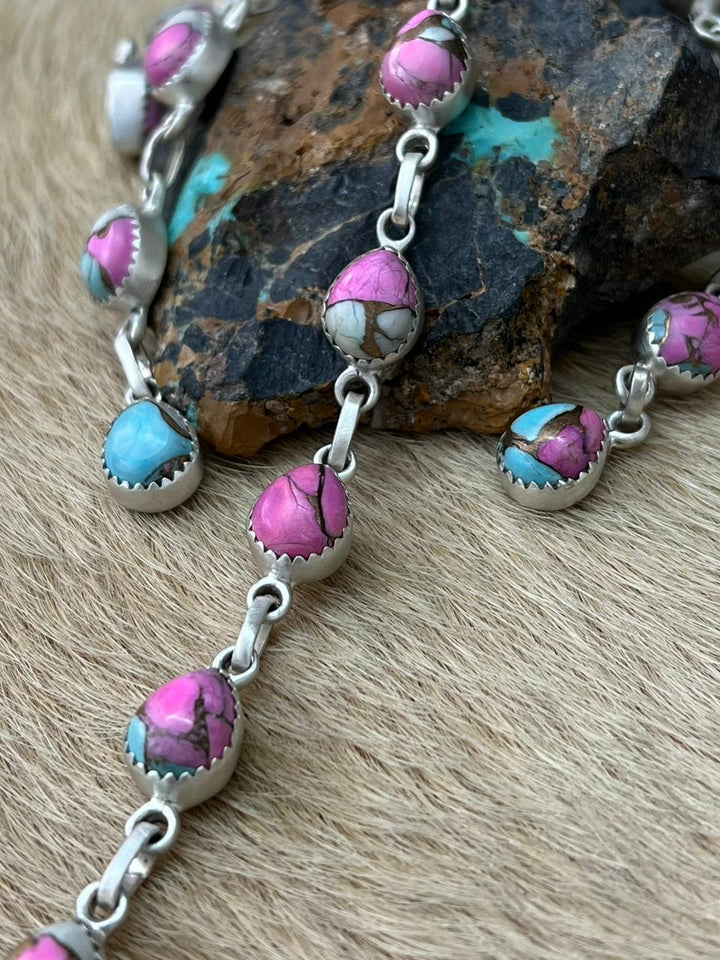 Handmade Sterling Silver Cotton Candy TurquoiseNecklace Nizhoni Traders LLC